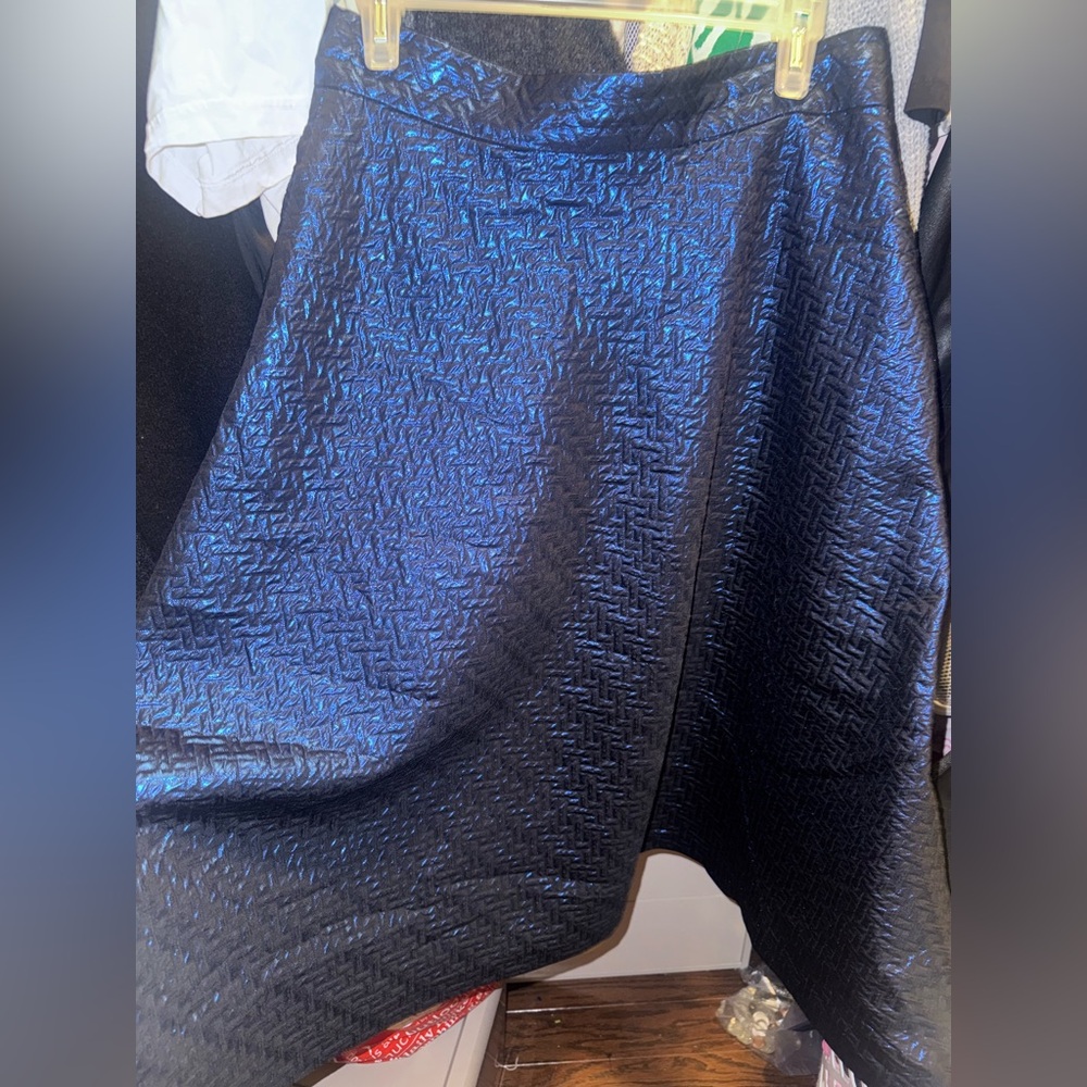 Banana Republic Women's Metallic Blue Jacquard Textured Midi Skirt